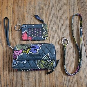 VERA BRADLEY BUNDLE: Double Wallet, Small ID Wallet, & Lanyard
